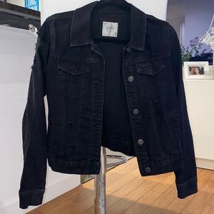 Black mudd distressed jean jacket